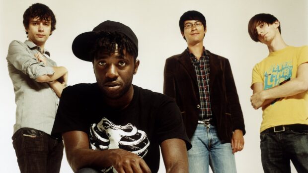 The Bloc Party band members pose for a group portrait with casual outfits, HD Desktop Wallpaper