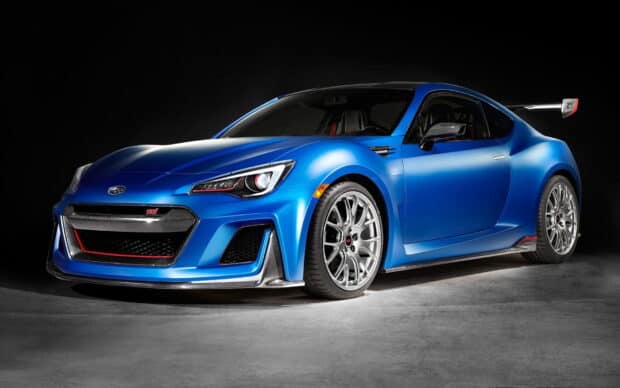 A blue Subaru Brz is shown from the front side with detailed wheels and a sleek body, HD Desktop Wallpaper