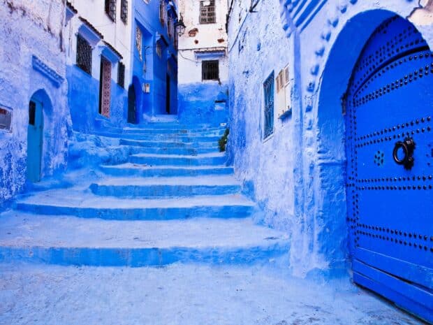 The blue painted streets of Chefchaouen in Morocco show unique architecture and culture, HD Desktop Wallpaper