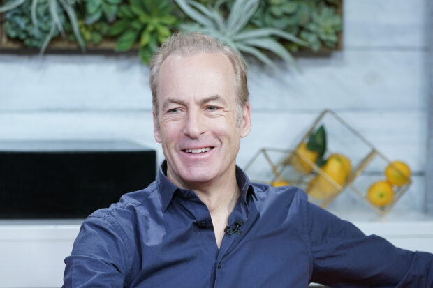 Bob Odenkirk is smiling while wearing a blue shirt in a well lit room with decorative plants behind him, HD Desktop Wallpaper