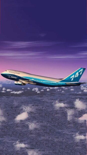 A Boeing 747 is flying above clouds during sunset with a purple sky, HD Mobile Wallpaper