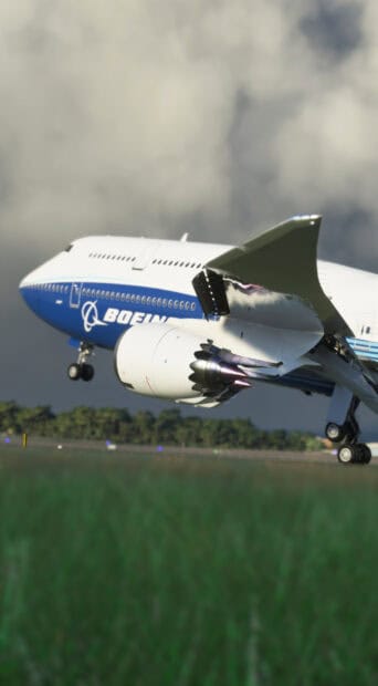 A Boeing 747 is captured in mid takeoff with detailed engine and wing visible, HD Phone Wallpaper