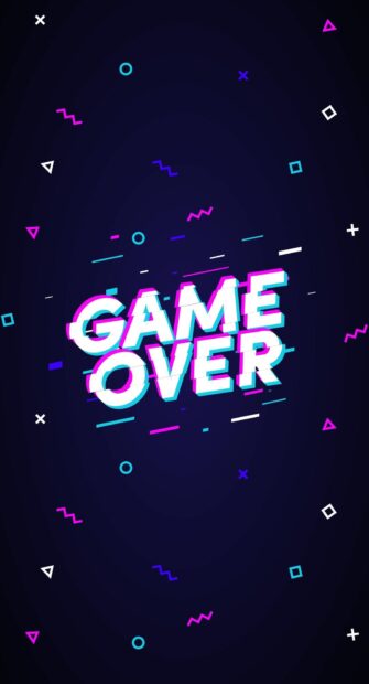 The design features glitch style game over text with colorful geometric shapes, HD Phone Wallpaper