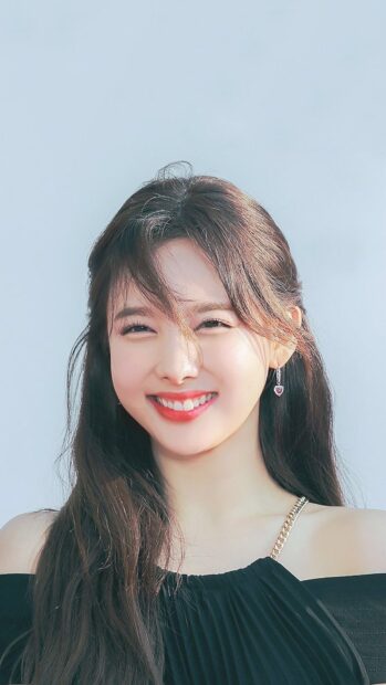 Nayeon Wallpapers features her smiling brightly against a clear sky, HD Mobile Wallpaper