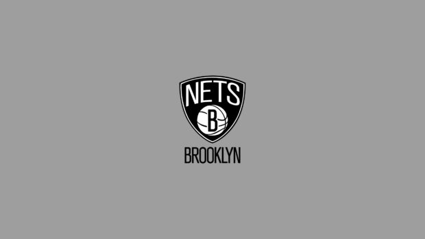 The Brooklyn Nets logo is centered on a gray background, 2K Desktop Wallpaper