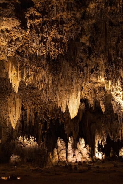 The Carlsbad Caverns National Park shows stunning stalactites and stalagmites inside the cave, HD Mobile Wallpaper