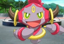 The cheerful Hoopa character is shown in an outdoor setting with greenery in the background, HD Desktop Wallpaper