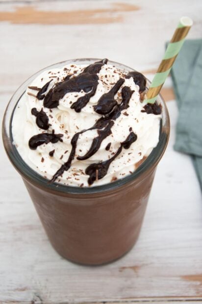A chocolate milkshake topped with whipped cream and chocolate syrup, HD Mobile Wallpaper
