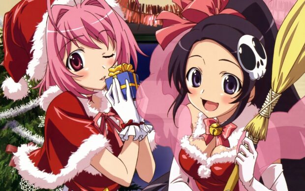 The World God Only Knows characters are dressed in festive costumes during Christmas, HD Desktop Wallpaper