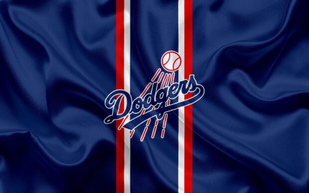 The Dodgers logo is displayed on blue fabric with red and white stripes, HD Desktop Wallpaper