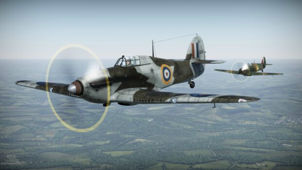 A Hawker Hurricane aircraft is flying above a detailed countryside view during daylight, HD Desktop Wallpaper