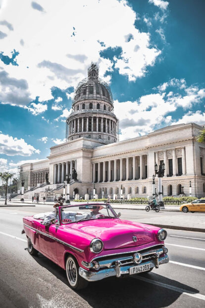 A classic car drives past the Capitol building in Havana Cuba showcasing Havana Cuba Wallpapers, HD Mobile Wallpaper