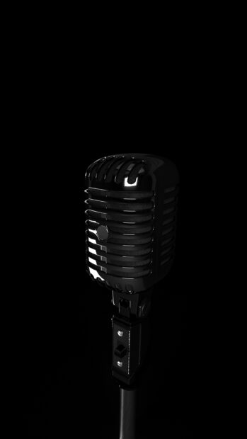 A classic vintage microphone stands out against a black background, Microphone Wallpapers, 2K Mobile Wallpaper