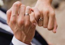A couple showing their wedding rings while holding hands together, HD Desktop Wallpaper