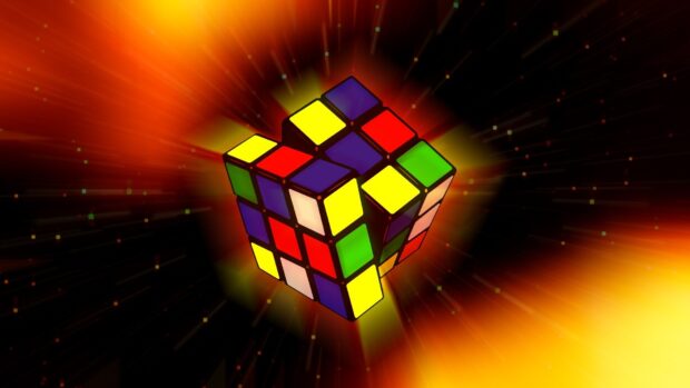The colorful cube with vibrant light effects is displayed in high detail, HD Desktop Wallpaper