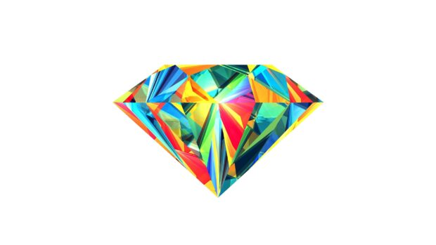 A bright diamond shape displays colorful facets wallpapers with vivid patterns, 2K Desktop Wallpaper