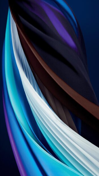 The image features colorful flowing fabric creating an abstract design with blue and purple tones, 2K Phone Wallpaper