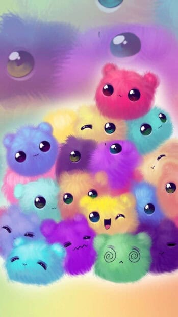 Cute fluffy creatures with various expressions in bright colors, HD Phone Wallpaper