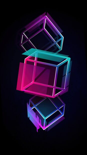The image shows vibrant cube wallpapers with glowing neon edges on a dark background, HD Mobile Wallpaper