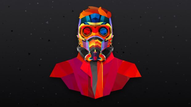 A vibrant geometric face mask design showcases bold colors and shapes in Justin Maller Wallpapers, 2K Desktop Wallpaper