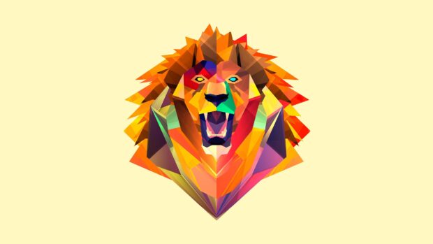A vibrant lion head created with colorful facets wallpapers in geometric style, 2K Desktop Wallpaper