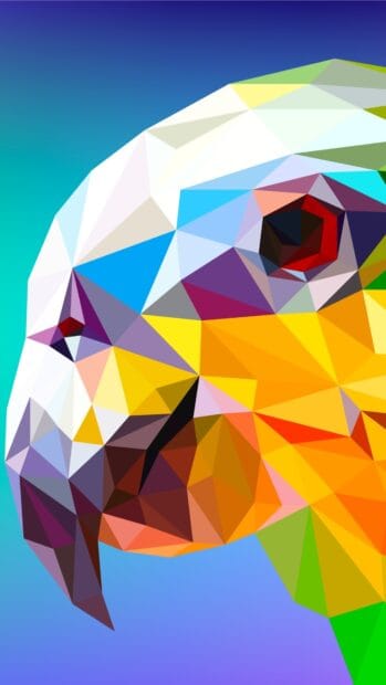 A vibrant parrot is created using facets wallpapers with geometric shapes, 4K Phone Wallpaper