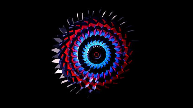 A vibrant spiral made of colorful facets in blue and red tones, 2K Desktop Wallpaper