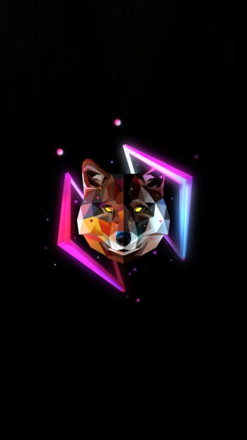 A geometric wolf with glowing neon lights represents strength in Justin Maller Wallpapers, 4K Phone Wallpaper