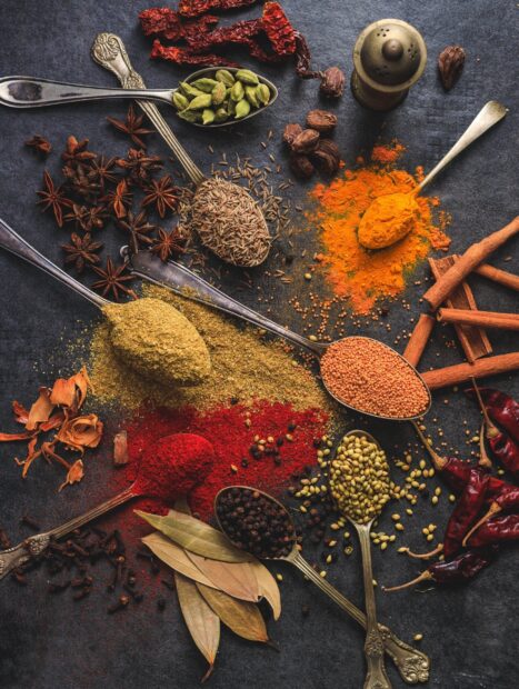 A variety of seasoning spices with vibrant colors arranged on spoons, HD Mobile Wallpaper