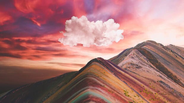 Peru Wallpapers, A vibrant mountain range is seen under a dramatic red and pink sky with a single white cloud, HD Desktop Wallpaper