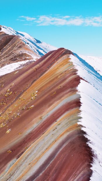 A vibrant view of Peru Wallpapers showing the rainbow mountain and snowy peaks, HD Phone Wallpaper