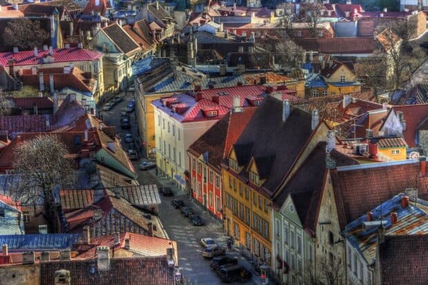 A vibrant street with historic colorful buildings in Estonia Wallpapers, HD Desktop Wallpaper