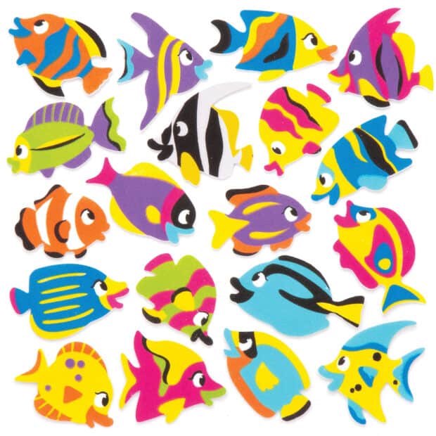 Various tropical fish designs in bright colors on a white background, HD Desktop Wallpaper