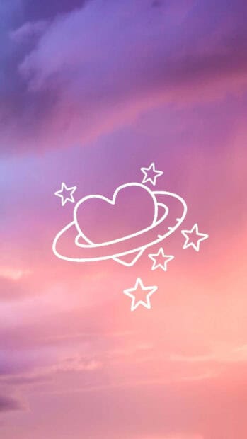 A cool girly design features a heart with stars on a soft pink and purple sky, HD Mobile Wallpaper