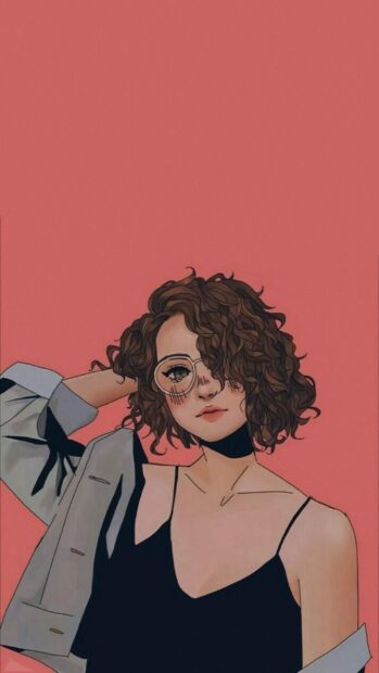 A stylish girl with curly hair and glasses poses confidently, HD Phone Wallpaper