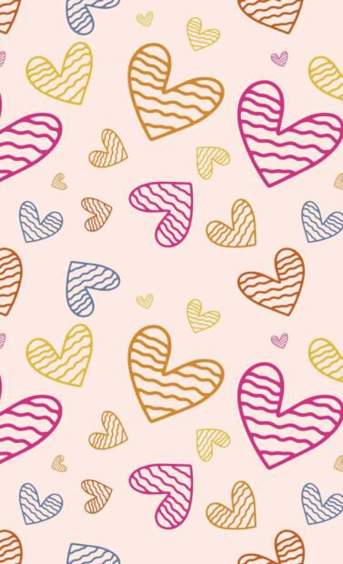 Colorful wavy hearts in pink, yellow, orange, and blue create a playful pattern, HD Mobile Wallpaper