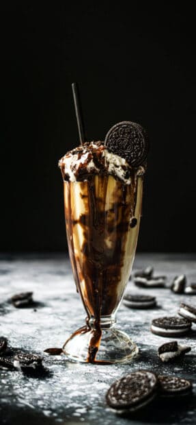 A creamy chocolate milkshake topped with whipped cream and an Oreo cookie, 2K Phone Wallpaper