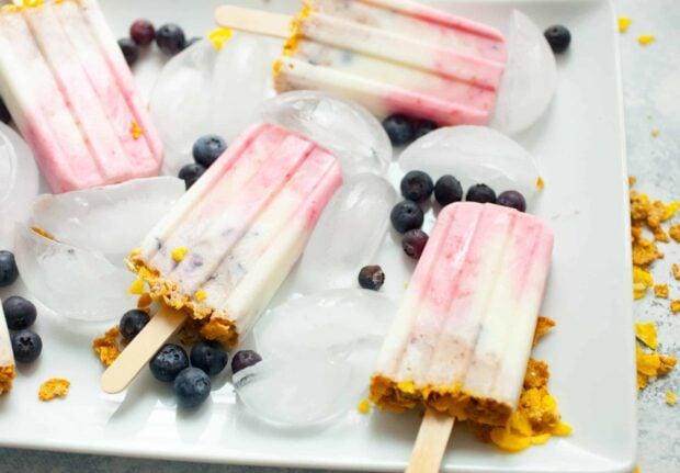 Refreshing popsicle desserts with crunchy toppings on ice and fresh blueberries, HD Desktop Wallpaper
