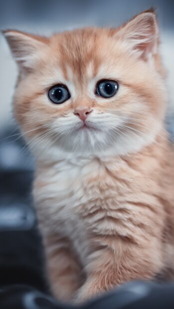 A fluffy baby animal with soft fur and big blue eyes looks curious and calm, 4K Mobile Wallpaper