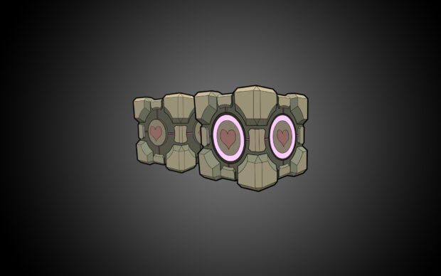 Two cute heart cubes with geometric shapes on a dark background, HD Desktop Wallpaper