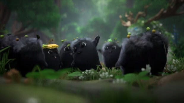 Several adorable spirits from Kena Bridge Of Spirits gather in a lush forest clearing, HD Desktop Wallpaper
