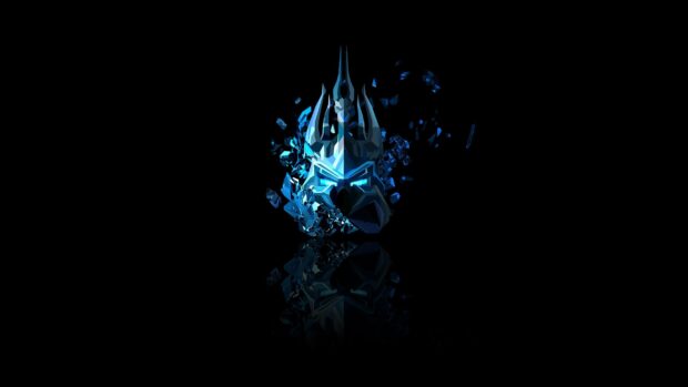 A dark blue shattered crown design reflects on a black surface in Justin Maller Wallpapers, 2K Desktop Wallpaper