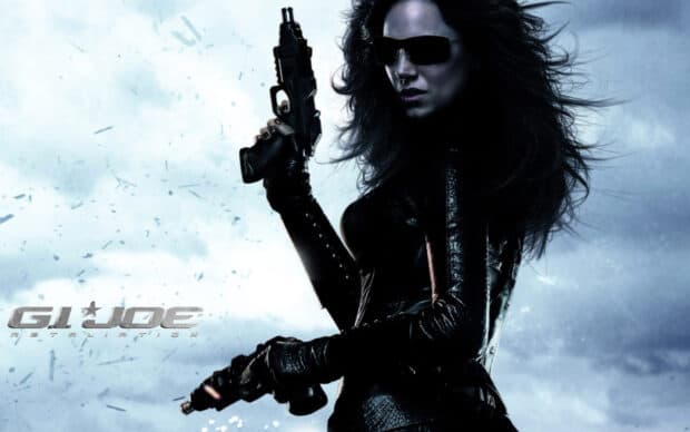 A female character in black leather with guns stands ready in Gi Joe Movie Wallpapers, HD Desktop Wallpaper