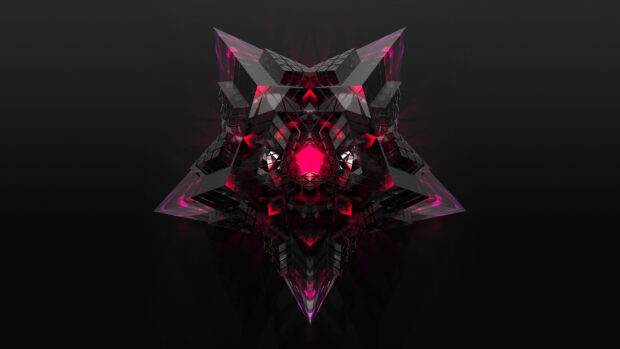 A dark geometric shape with red glowing facets is centered on a black background, 4K Desktop Wallpaper
