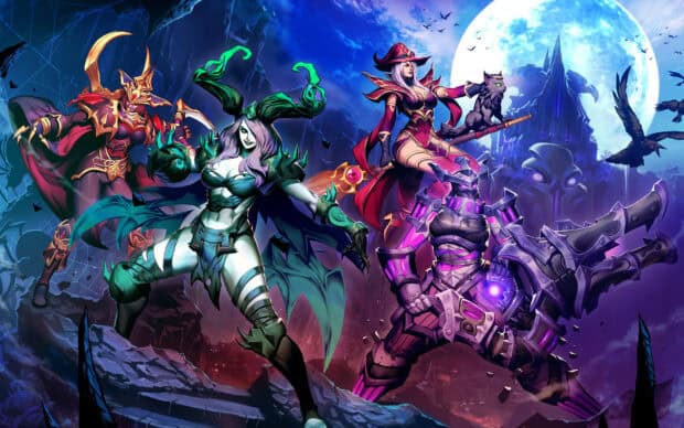 The dark heroes battle fiercely under the moonlight in Heroes Of The Storm, HD Desktop Wallpaper