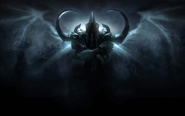 A dark warrior with horned armor and glowing mist stands in the shadows of Diablo Iv Wallpapers, 2K Desktop Wallpaper