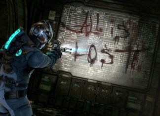 A Dead Space character aims a weapon at a wall with the words  Call of Help  written in blood, HD Desktop Wallpaper