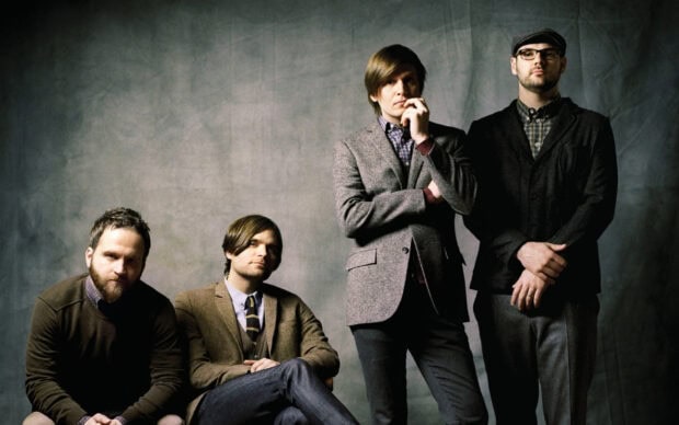 Death Cab For Cutie band members posing together in formal attire, HD Desktop Wallpaper