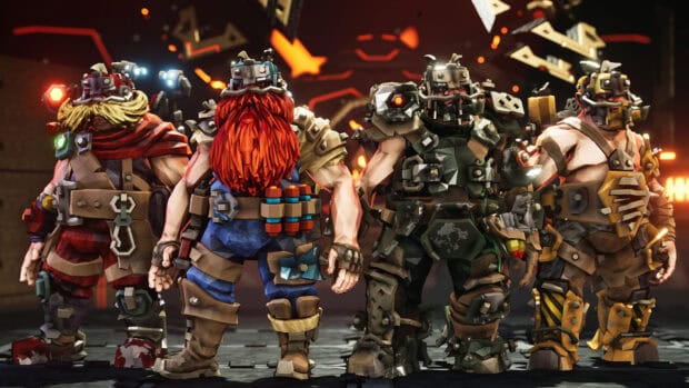 The Deep Rock Galactic characters are standing together ready for action in this scene, HD Desktop Wallpaper