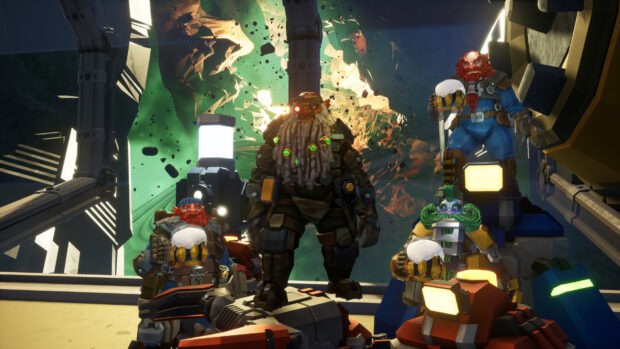 A group of dwarves celebrates with drinks inside a spaceship in Deep Rock Galactic wallpapers, HD Desktop Wallpaper